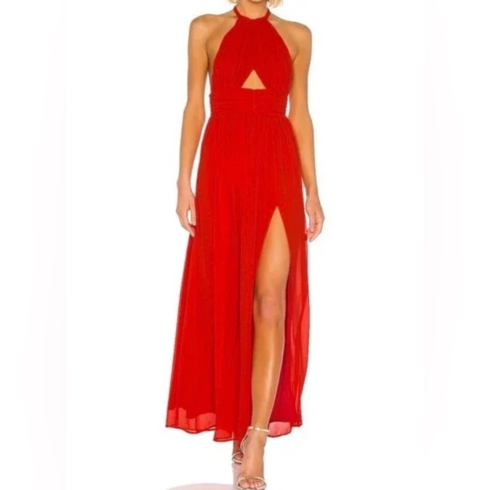 NWT Lovers + Friends orange red Hazel maxi dress Gown Valentines Day halter slit